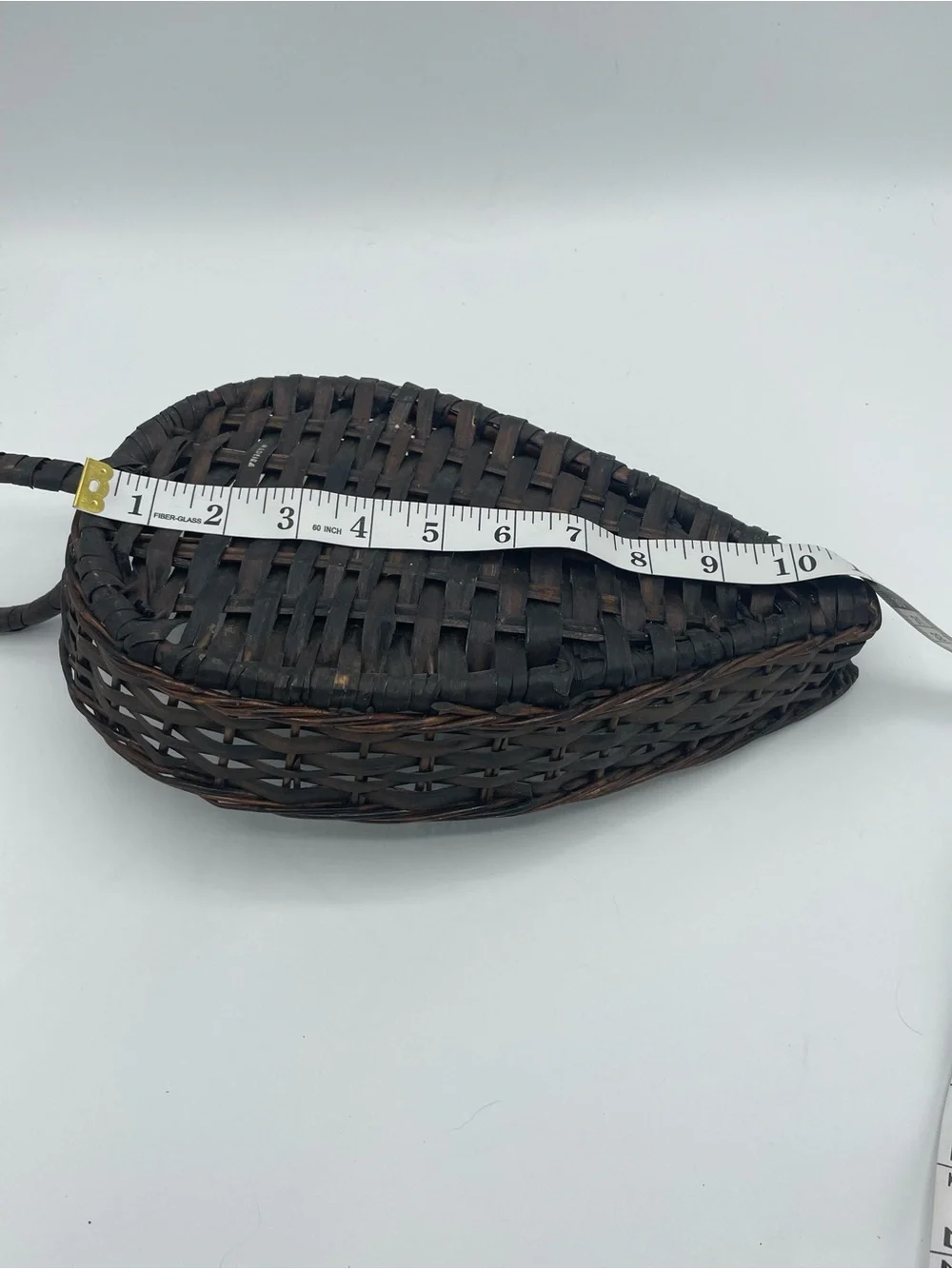 Vintage Handwoven Brown Oval Serving Tray Basket with Side Handle Signed Madeira